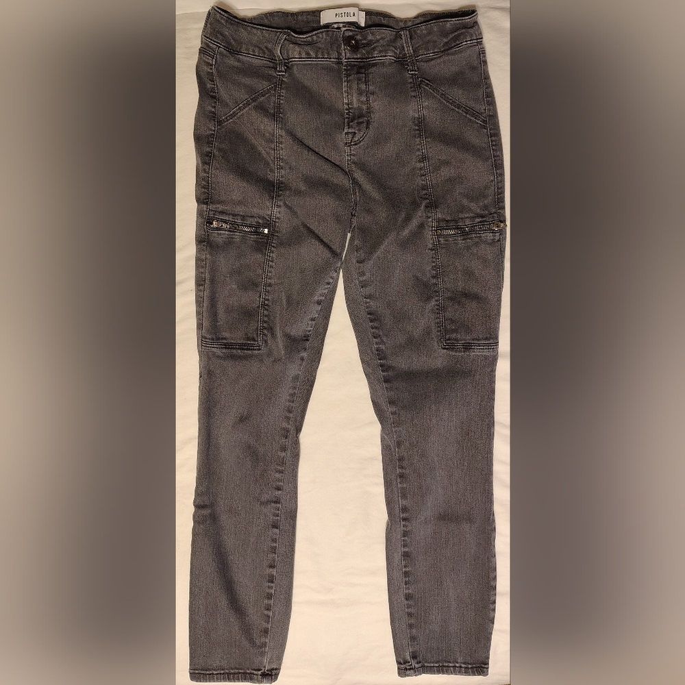 Pistola Mid Rise Skinny Ankle Zipper Cargo 6 Pocket Stretch Womens Jeans Size 28